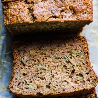 Sliced healthy zucchini bread.